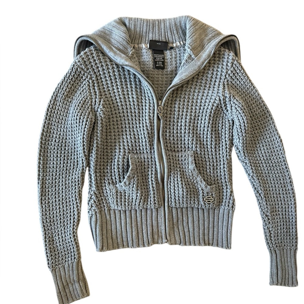Harley Davidson Grey 100% Cotton Chunky Knit Zip up Women's Sweater Size M